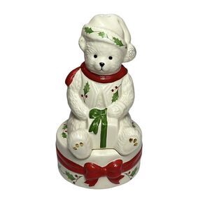 Vintage Lenox 2003 Ceramic Bear Stackable Salt Pepper Shakers Holiday Christmas